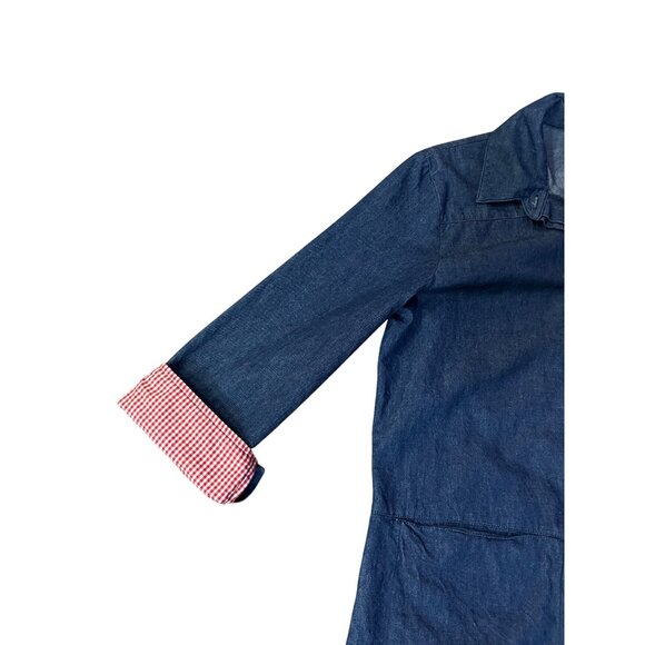 Vintage 90s Style Studio Denim Dress Womens M Red Gingham Cuff 3/4 Sleeve - Picture 6 of 16